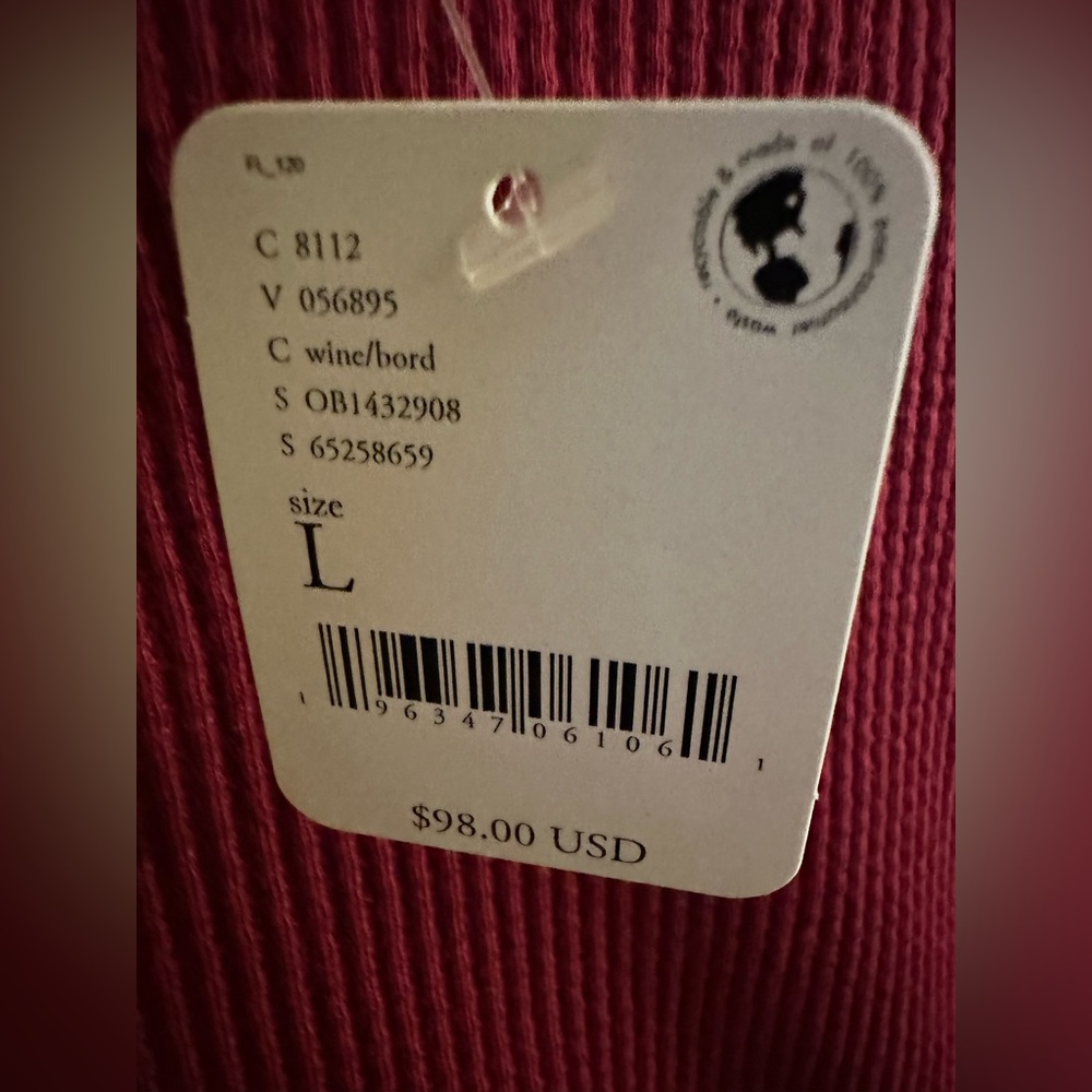 NWT Free People Just For You Cutout Shoulder Mock Neck Thermal Top, Wine, L - Picture 6 of 7